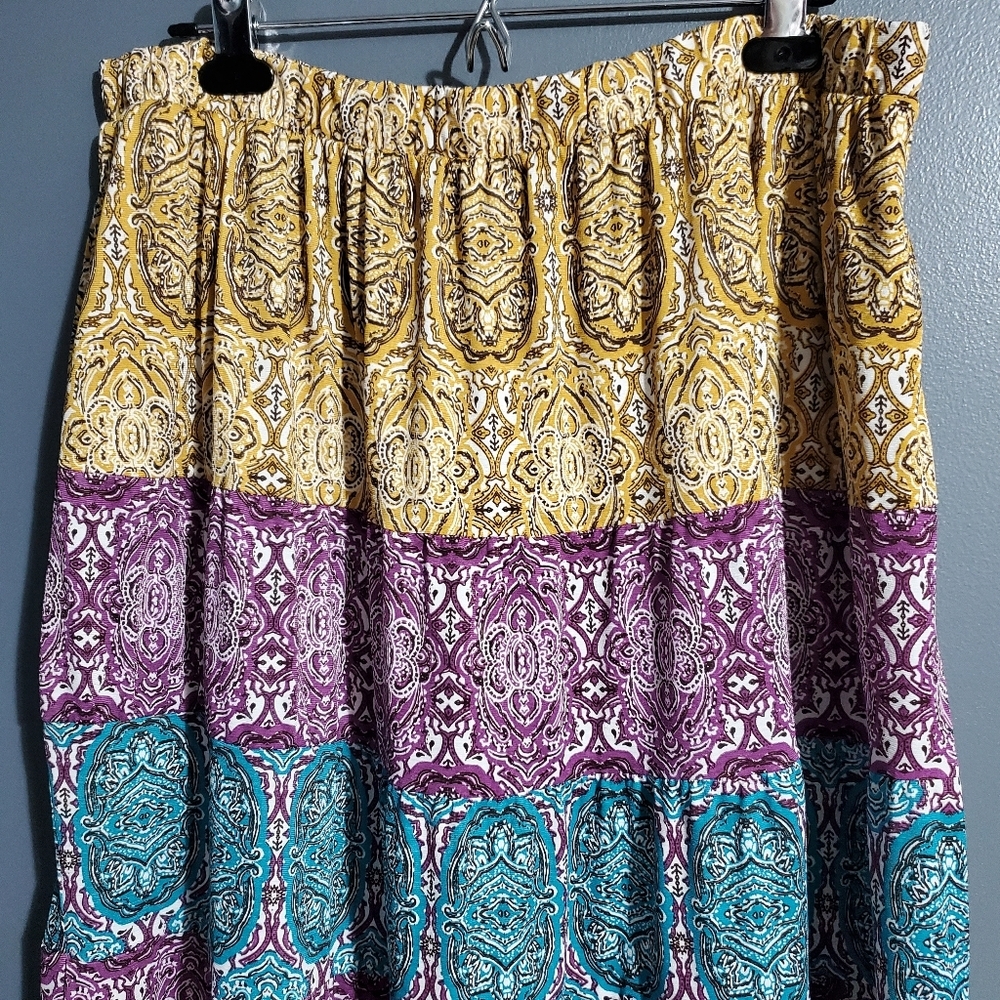 Cato Tiered Maxi Skirt Elastic Waist Purple Teal Blue Yellow Size 18/20W - Picture 2 of 8